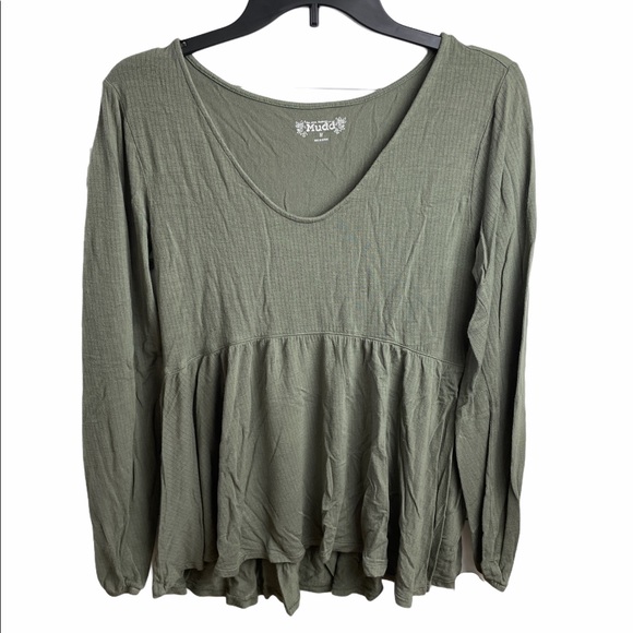 🌿50% off! Mudd Long Sleeved Peplum Top Olive Green Size M - Picture 2 of 8